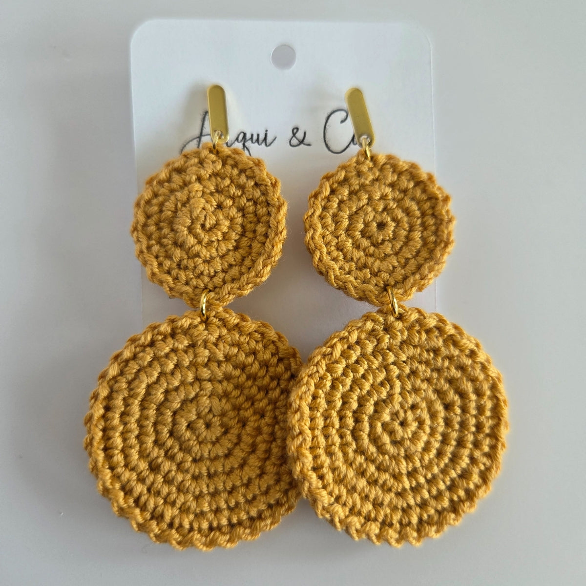 Corn yellow double circle  dangling crochet earring with gold studs