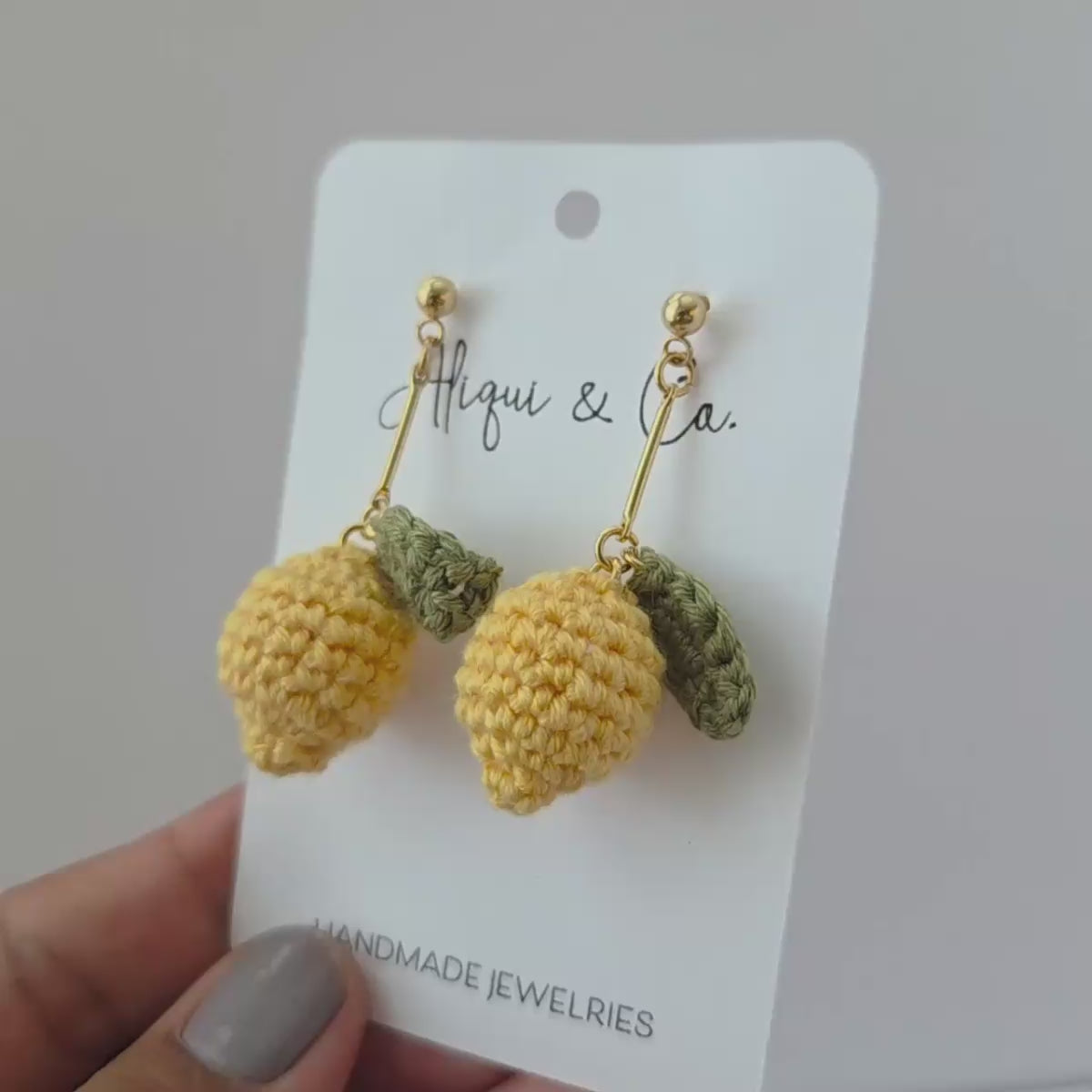 Aliqui & Co crochet lemon earrings
