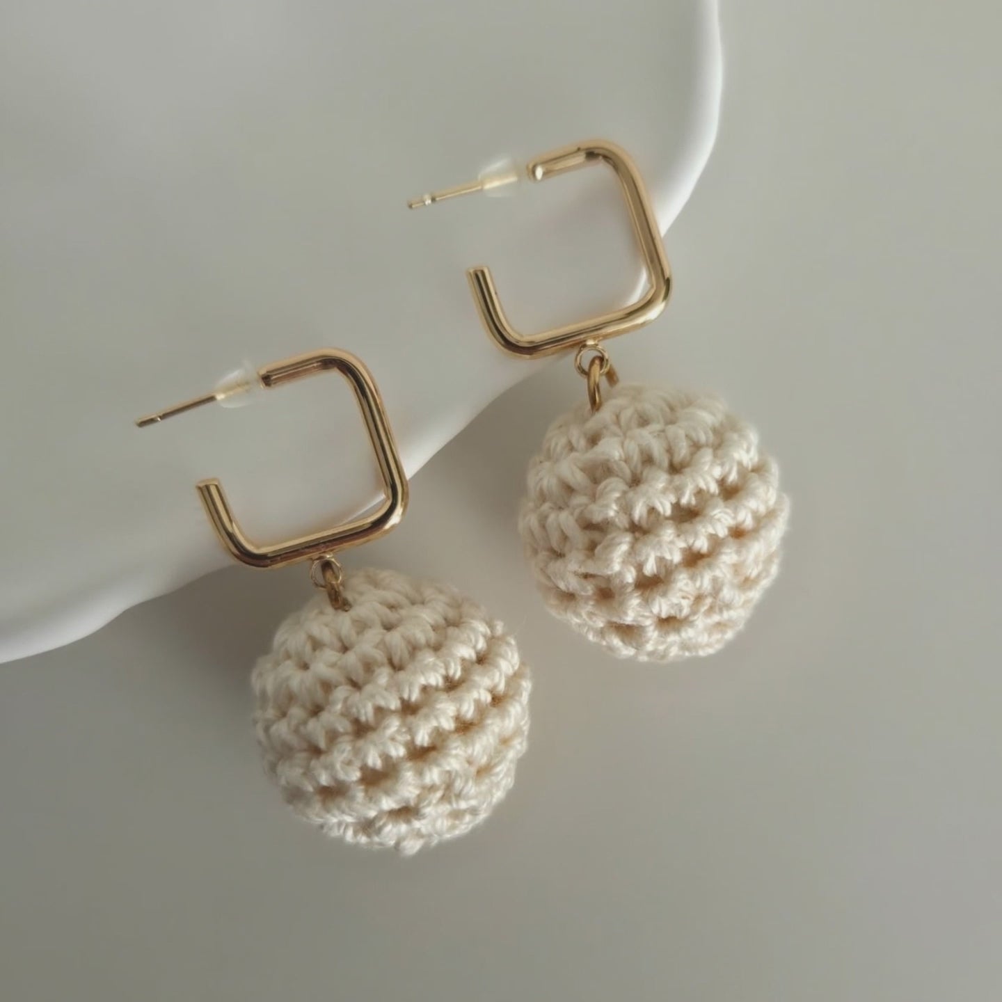 crochet dangle earrings in cream white color balls